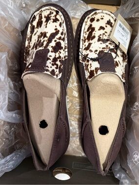 Ariat Brown and Cream Cowhide Slip-On Loafers